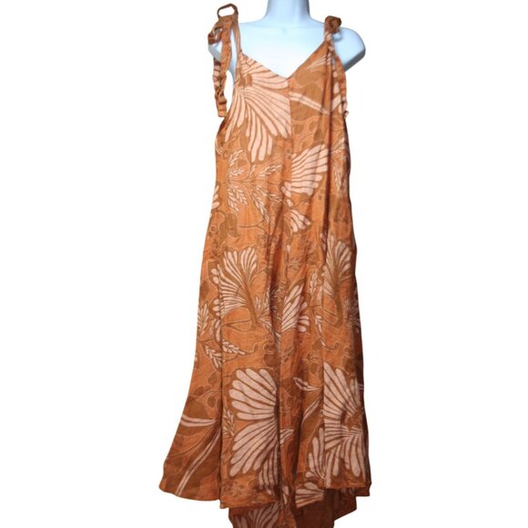 Milio-Milano Linen Jumpsuit Romper Womens M Brown Floral Wide Leg Boho Festival - Picture 1 of 7
